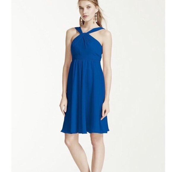 David’s Bridal sz 4 style #F15600 Royal Blue Horizon Chiffon  NWT - Picture 1 of 17